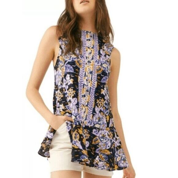 NEW Free People Womens Medium Summer in Tulum Black Purple Tunic - Picture 1 of 5